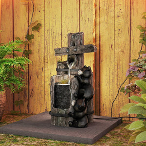 English Elm Outsunny 3-tier Resin Bear Waterfall Fountain with Led Lights for Patio Garden W2225P485544