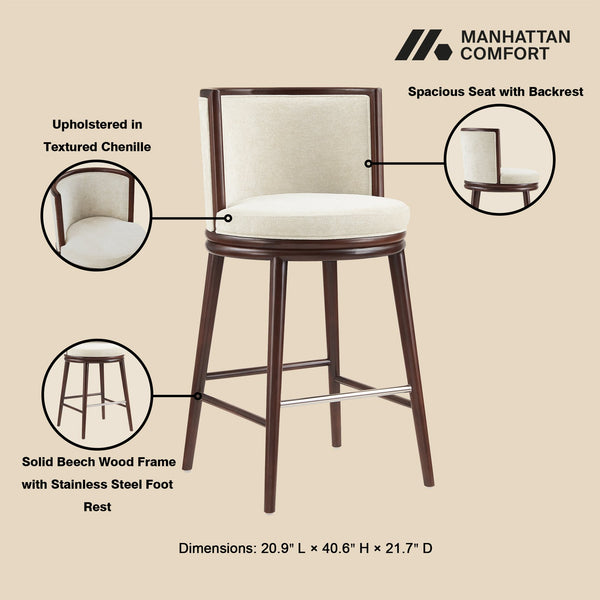 English Elm Evalyn Cream Chenille Barstool With Beech Wood Legs - Stylish, Durable Seating For Modern Spaces B365P398051