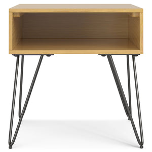 English Elm Hunter Handcrafted Solid Wood Veneer End Table with Open Storage and Industrial Hairpin Legs Oak B136P203450