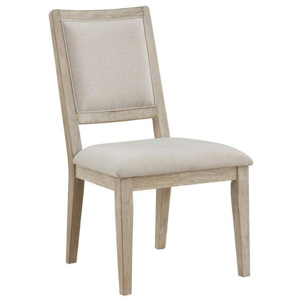 English Elm Rodota Round Pedestal Dining Set Whitewash Rubberwood Table Four Upholstered Chairs B062S01772