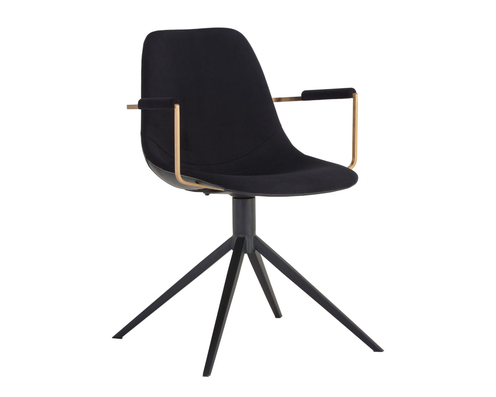 Sunpan Cassius Swivel Dining Armchair - Modern Elegance with Brushed Gold Accents and Stylish Comfort Abbington Black / Bravo Black