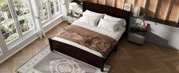 English Elm King Solid Wood Platform Bed with Slatted Support, Modern White Finish, No Box Spring Needed, Sturdy Design Espresso W1580P374317