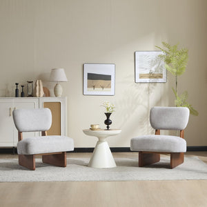 English Elm [set of 2] Beige Polyester Barrel Lounge Chairs with Black Wood Base for Living Room Grey,Walnut N767P373046L