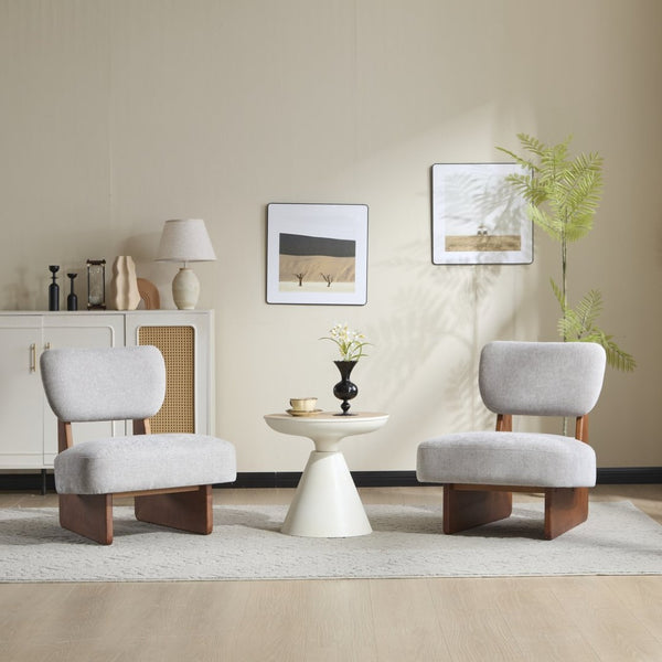 English Elm [set of 2] Beige Polyester Barrel Lounge Chairs with Black Wood Base for Living Room Grey,Walnut N767P373046L