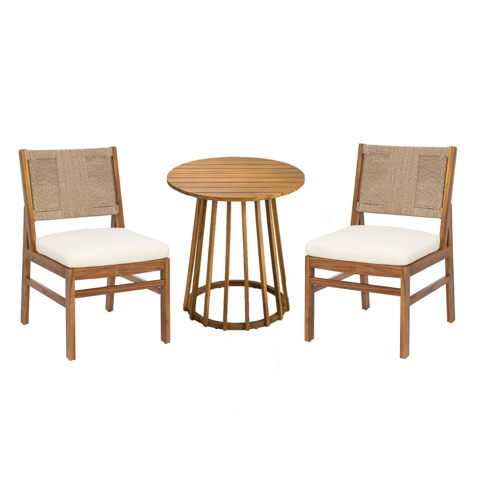 English Elm Outdoor Acacia Wood Bistro Set with Handwoven Wicker Chairs for Patio Dining N773OD00089T