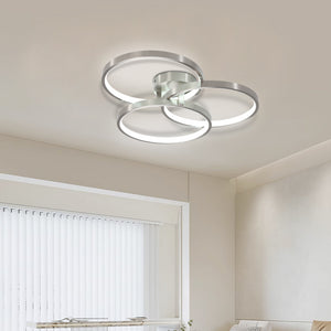 English Elm 20" Modern LED Ceiling Light Fixture – 3-Ring Brushed Nickel, Dimmable Warm White, Heat-Dissipating Design W2312P374770