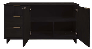 English Elm Granville 55" Sideboard with Solid Wood Ribbed Drawers, Gold Steel Handles & 3 Concealed Shelves Black B365S00115