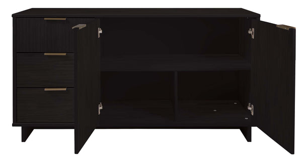 English Elm Granville 55" Sideboard with Solid Wood Ribbed Drawers, Gold Steel Handles & 3 Concealed Shelves Black B365S00115