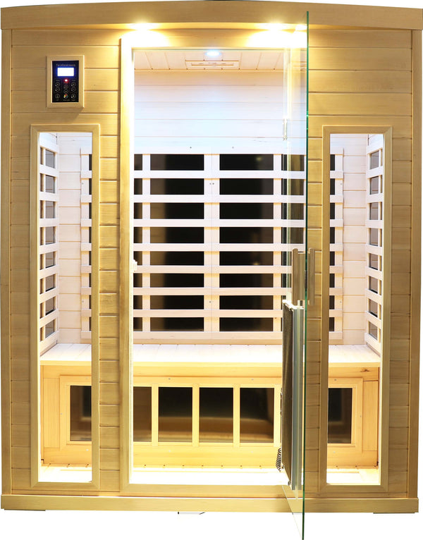 English Elm Low Emf Three-Person Far Infrared Sauna Room With Bluetooth, Mood Lights & Safety Features For Home Spa W1149P369614