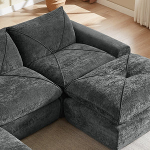 English Elm Modern Chenille Modular Sectional Sofa with Foot Pedals for Living Room Comfort Dark Gray W3396S00074