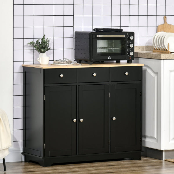 English Elm Homcom Modern Sideboard With Solid Rubberwood Top, 3 Drawers, Adjustable Shelves & Versatile Design W2225P229288