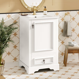English Elm 20 Inch Bathroom Vanity with Ceramic Sink, Soft-Close Door, Adjustable Shelf, Smart Storage Organizing Design White N729P299505K