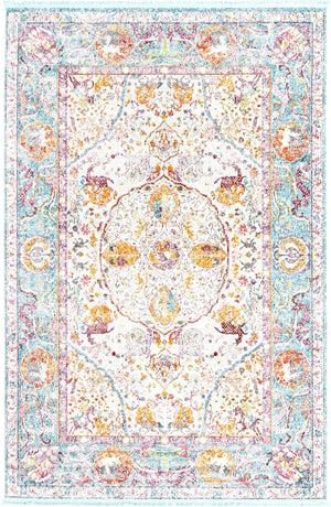 Unique Loom Baracoa Rumba Machine Made Border Rug Light Blue, Cream/Gold/Orange/Purple/Red 6' 1" x 9' 0"