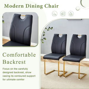 English Elm Marble-Patterned Foldable Dining Table With 4 Black U-Shaped Armchairs - Modern, Space-Saving Set W2920S00087