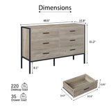 English Elm Wood Dresser With 6 Drawers, Wooden Storage Closet For Bedroom, Solid Clothes Cabinet With Sturdy Steel Frame, 48.58"W×15.75"D×31.22"H, 48 Inch, Rustic Grey