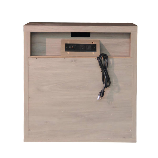 English Elm Night Stand Large Modern Fluted Nightstand with Drawer and Open Shelf Curved Mid‑Century Design Durable Finish Ash Brown W3417P388719