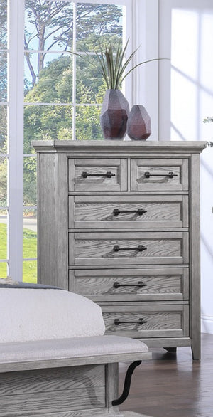 English Elm Contemporary Elegant Tall Chest 38x18x52 in Gray Finish Wooden Bedroom Dresser with Metal Pulls Light Gray 22 L x 42 W x 53 H B011P228542