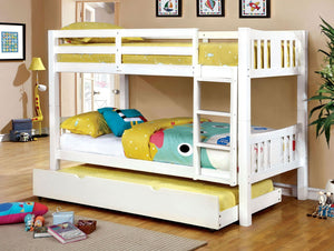 English Elm Transitional Twin Over Twin Bunk Bed With Trundle, White Wooden Frame, Ladder, And Safety Rails B2741S00371-GIGA