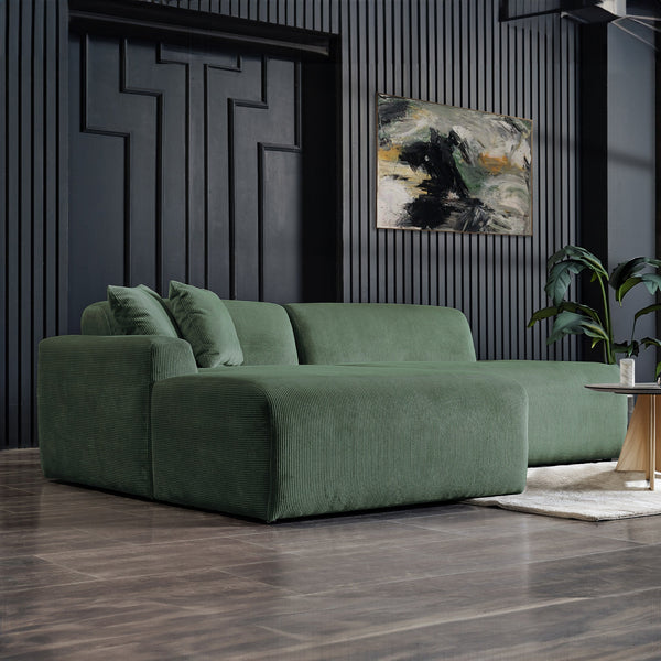 English Elm Ashcroft Furniture - Mar Sectional Green Corduroy Sofa - Stylish Mid-Century Modern Design For Cozy Living Spaces B183S00099