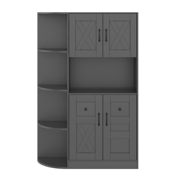English Elm Multifunctional Modular Hall Tree Cabinet with Open Shelves and Hooks for Entryway Black W1580S00566