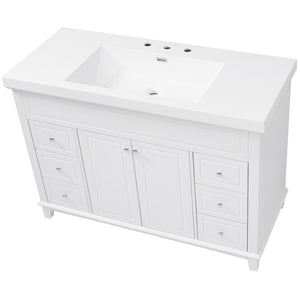 English Elm [video] 48 Inch Freestanding Bathroom Vanity Pine Legs Resin Sink Six Soft Close Drawers N759S351752K