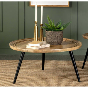 English Elm Zoe Round Mango Wood Coffee Table with Natural Finish and Sleek Metal Legs — Modern Earthy Elegance B062P344949