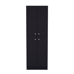 English Elm Pantry Cabinet Coahoma Black – Engineered Wood Kitchen Storage with Four Doors, Ample Shelves, Durable Design B092P191182