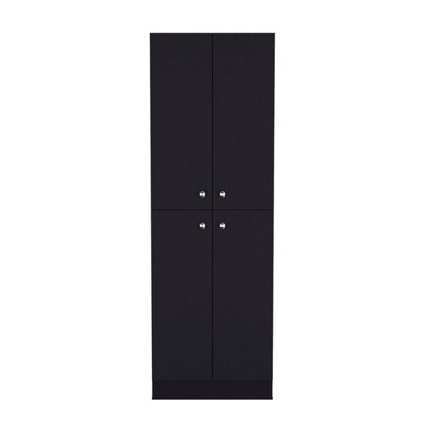 English Elm Pantry Cabinet Coahoma Black – Engineered Wood Kitchen Storage with Four Doors, Ample Shelves, Durable Design B092P191182