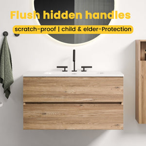 English Elm Galan Freestanding Bathroom Vanity Quartz Basin Fluted Wood Cabinet Modern Bath W1865S00197