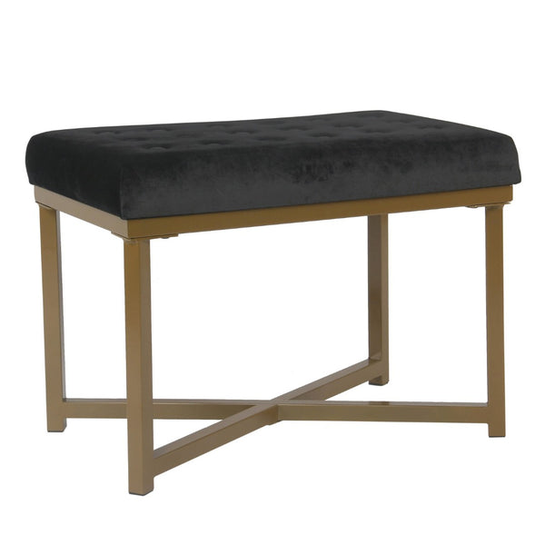 English Elm Metal X-base Velvet Tufted Ottoman Glam Gold Accent for Bedroom or Sitting Area B056P417122