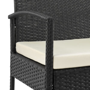 English Elm Noli Outdoor 3-Piece Conversation Set with Removable Washable Cushions and Tempered Glass Table - Weatherproof Steel Rattan Frame Black+Cream B365P398235