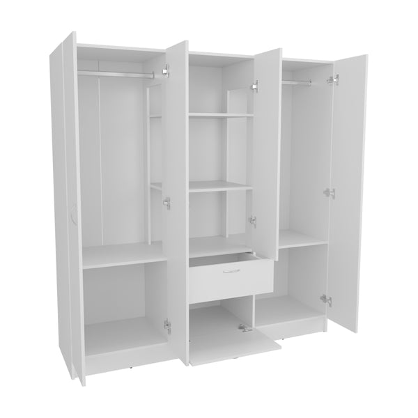 English Elm Maya 6-Door White Armoire for Bedroom — Engineered Wood, Stable Versatile Storage, Durable Design B092S00291