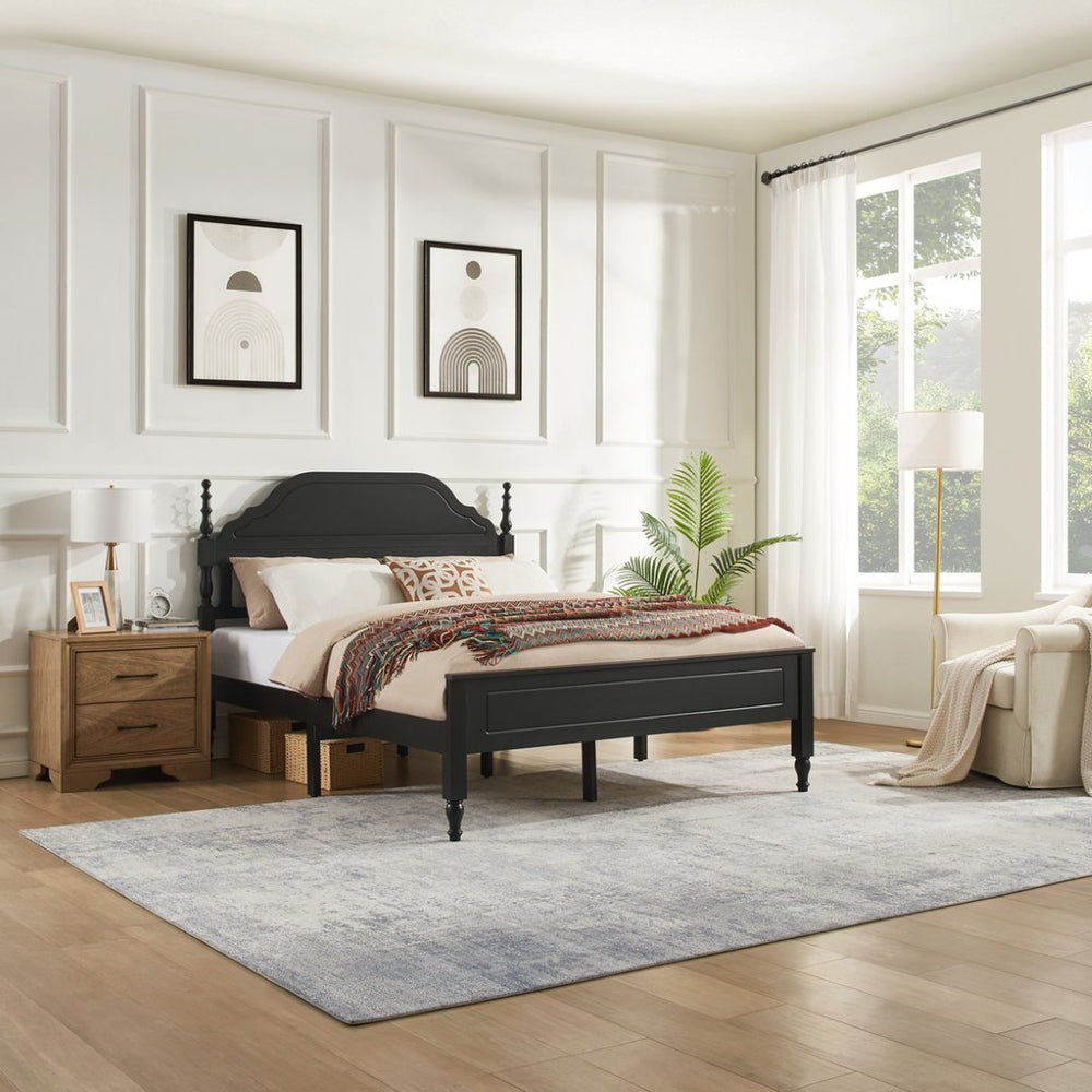 English Elm Elegant Queen Bed Velvet Padded Headboard Rubberwood Posts Transitional Bedroom Frame W2085P386258