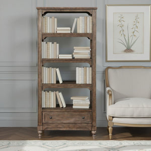 English Elm Middleton Tall Traditional Bookcase Poplar Wood Vintage Finish Pewter Hardware Study B108P468544