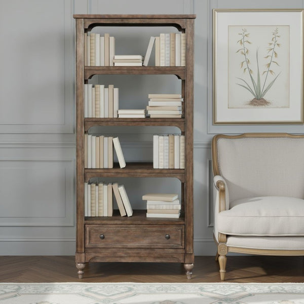English Elm Middleton Tall Traditional Bookcase Poplar Wood Vintage Finish Pewter Hardware Study B108P468544