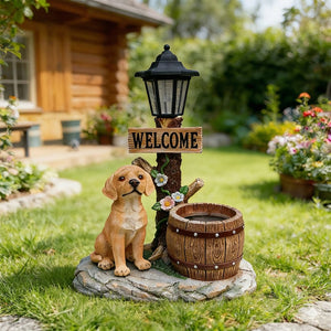 English Elm Labrador Solar Garden Statue with Led Glow and Built-in Succulent Planter Basin W5398P464237