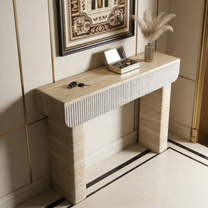 English Elm Entryway Console Table with Fluted Drawers Woodgrain Finish for Hallway or Living Room W3040P428693