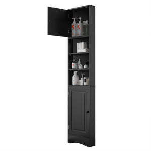 English Elm Multi-Functional Corner Cabinet Tall Trapezoid Bathroom Storage with Adjustable Shelves, Doors, Anti-Dump Device Black WF530911AAB