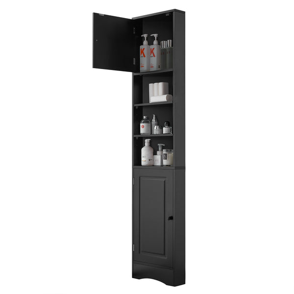 English Elm Multi-Functional Corner Cabinet Tall Trapezoid Bathroom Storage with Adjustable Shelves, Doors, Anti-Dump Device Black WF530911AAB