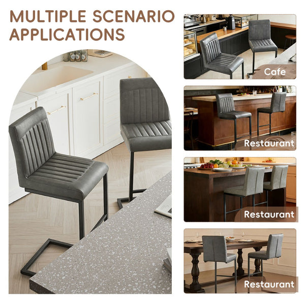 English Elm Faux Leather Counter Stools Set of Two Ergonomic Curved Back Metal Frame Kitchen Seating W5096P400662
