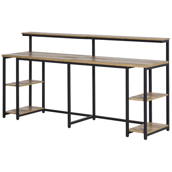 English Elm HOMCOM Extra Long 78.75" Double Computer Desk for Two with Monitor Shelves, CPU Stand, Industrial Tan W2225P217264
