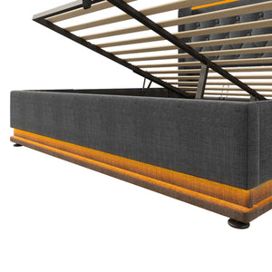 English Elm Queen Upholstered Bed with Surround LED, App/Remote Control, Hydraulic Storage, USB Type-C Charging Gray N736P188807G