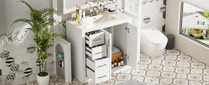 English Elm 36'' Bathroom Vanity with Ceramic Sink Combo, Solid Wood Frame, Soft-Close Drawers and Stylish Retro Groove Design White N710P291684K