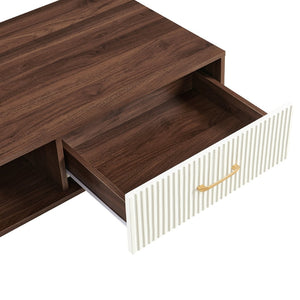 English Elm Rectangle Coffee Table With Solid Wood Legs & Sliding Drawer - Modern Walnut Design For Living Room W1265P236879-GIGA