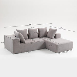 English Elm Full Foam Modular L-shaped Sectional Sofa Flannelette Upholstered with Five Throw Pillows Grey W3326S00023