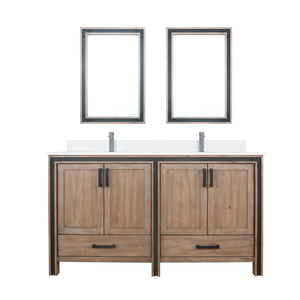 English Elm Rustic Barnwood Double Bath Vanity 60 in with Cultured Marble Top, Chrome Faucet, Mirrors, Durable Finish B2731S01140