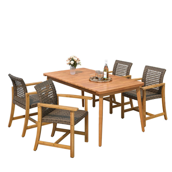 English Elm Christopher Knight Home® - 5-Piece Acacia Wood Outdoor Dining Set with Slatted Tabletop, Removable Cushions, Durable Craftsmanship Brown Mix,Teak N779P269291N_60400.00MCA-2