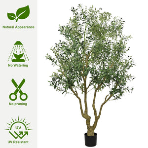 English Elm 8ft Artificial Olive Tree with Natural Wood Trunk Faux Fruit and Lifelike Foliage W2945P458768