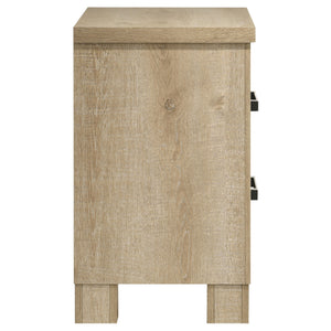 English Elm Sansome Weathered Oak Nightstand 2-Drawer Modern Farmhouse Bedside Table with Dark Bar Pulls, Textured Wood Grain Finish B062P378347