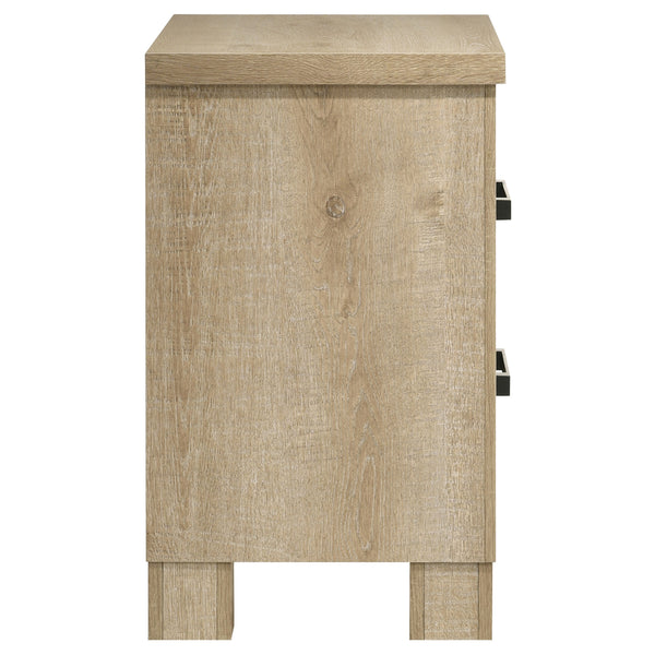English Elm Sansome Weathered Oak Nightstand 2-Drawer Modern Farmhouse Bedside Table with Dark Bar Pulls, Textured Wood Grain Finish B062P378347